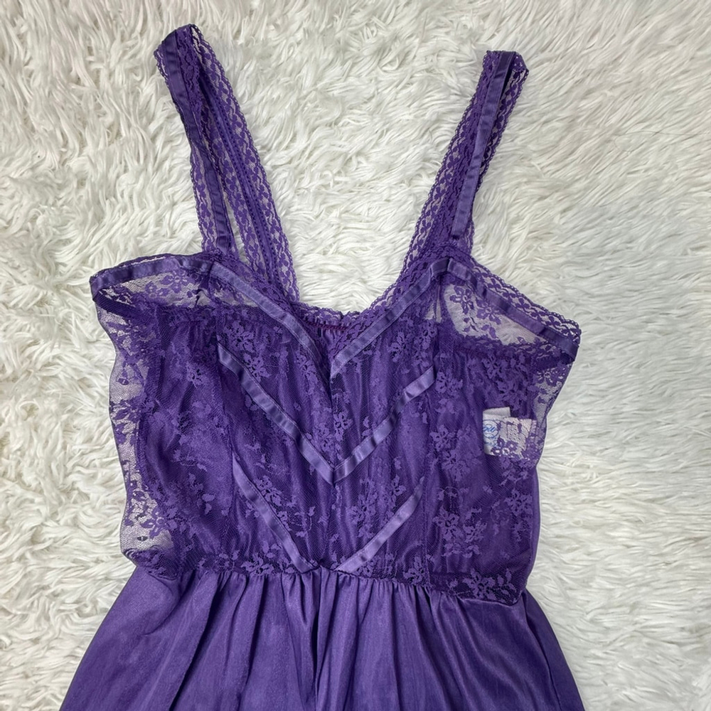 Vintage Purple Lace Jumpsuit Nylon Sheer Wide Leg 70s Disco Boho Made USA M - Picture 5 of 13